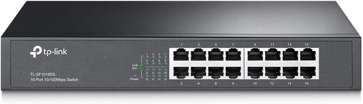 TP-LINK TL-SF1016DS 16 Port Netzwerk Switch (lüfterloses Passivkühlkonzept), 16 Port