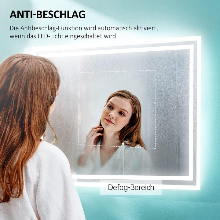 EMKE Badspiegel mit Beleuchtung 100x60cm, Badezimmerspiegel mit Kippschalter+Beschlagfrei+2 Lichtfar