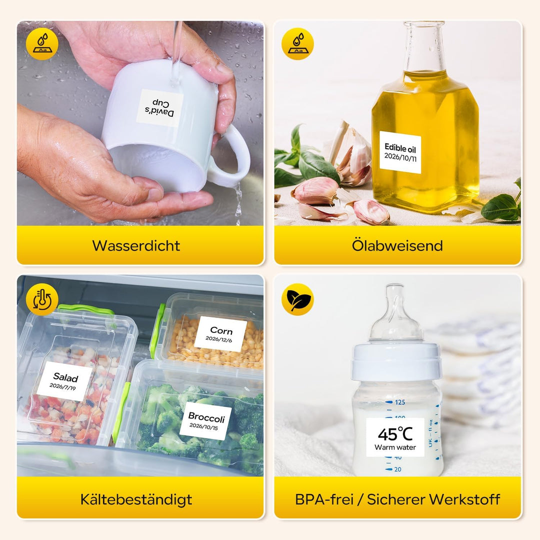 Memoking Etikettendrucker Selbstklebend, Bluetooth Label Printer mit 2000 Symbolen und 300 Vorlagen,