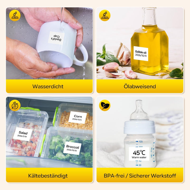 Memoking Etikettendrucker Selbstklebend, Bluetooth Label Printer mit 2000 Symbolen und 300 Vorlagen,