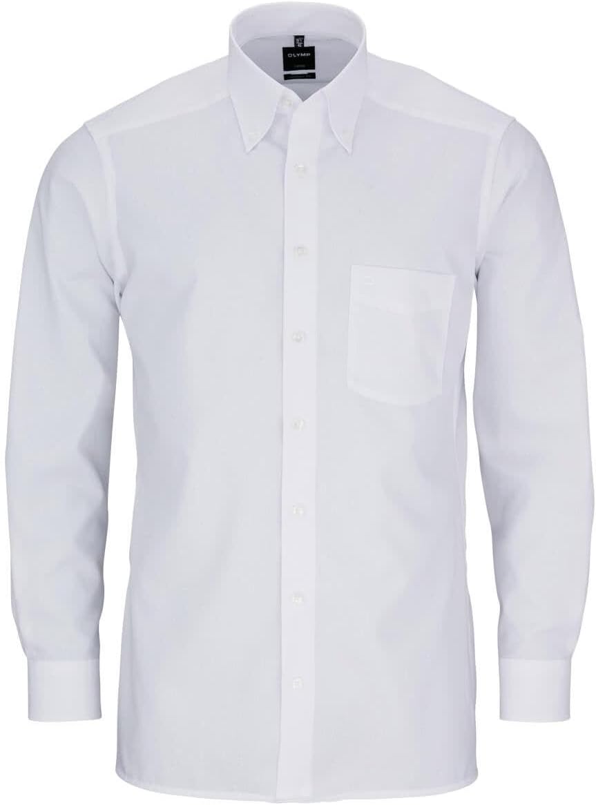 OLYMP Herren Businesshemd Langarm Luxor,Kariert,modern fit,Button-Down-Kragen 37 Weiss, 37 Weiss