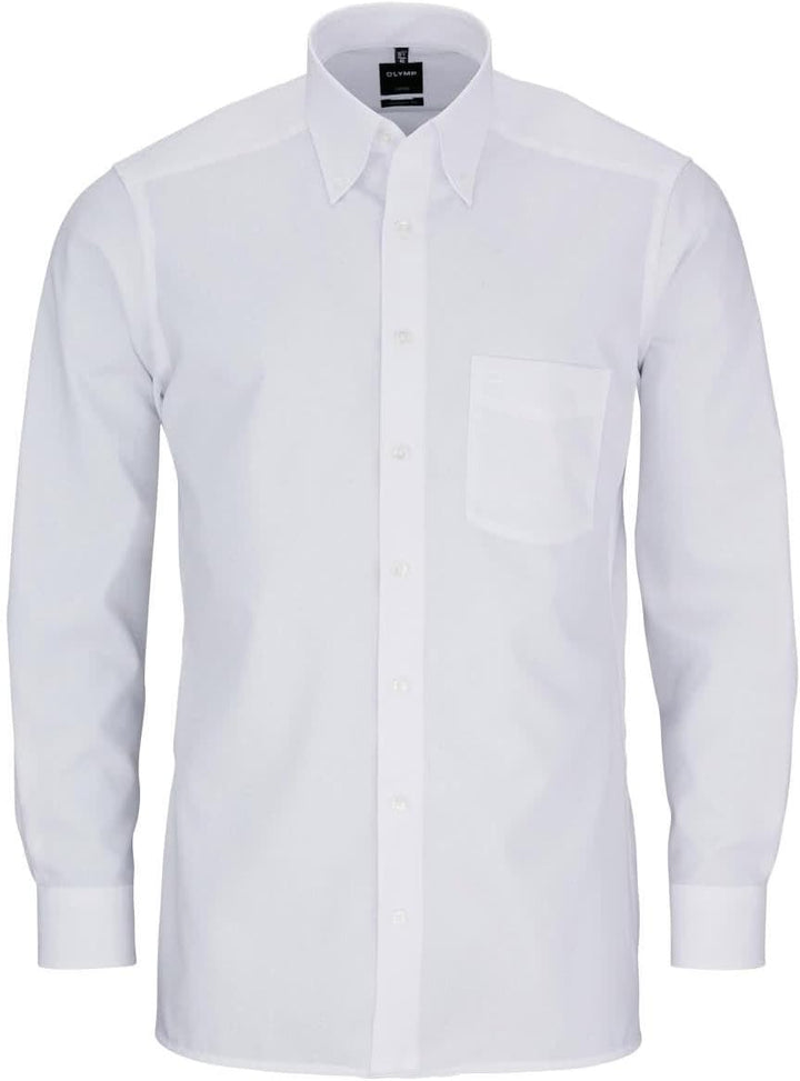 OLYMP Herren Businesshemd Langarm Luxor,Kariert,modern fit,Button-Down-Kragen 37 Weiss, 37 Weiss