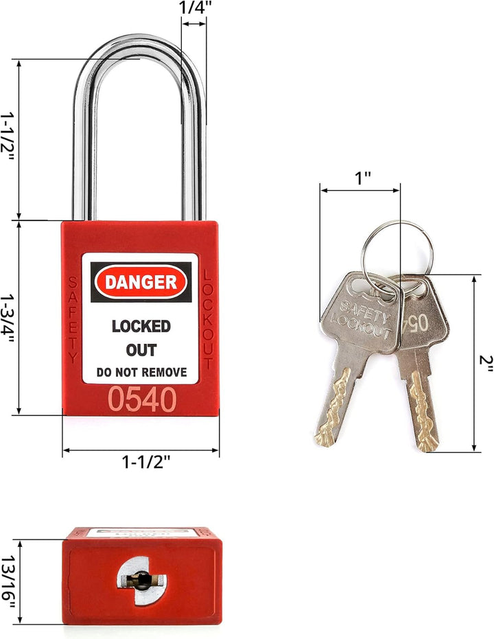 QWORK® Lockout Vorhängeschloss, 5Stk Vorhängeschlösser mit 10 Schlüssel, Rot, 38mm Pack of 5 Rot/Aus