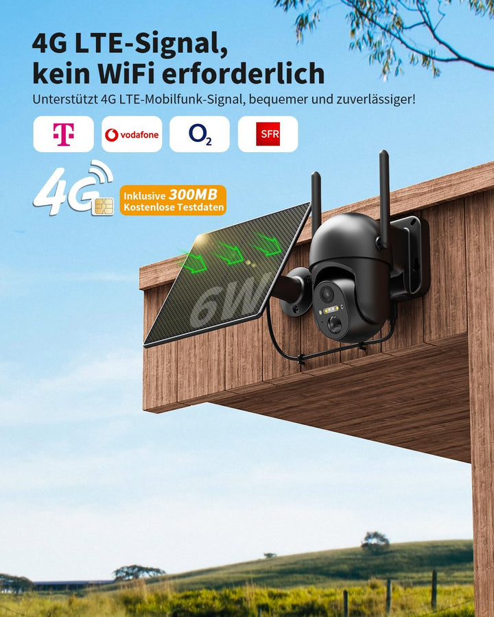 NUASI 4G LTE Überwachungskamera Aussen Akku mit SIM Karte & 32GB Karte【2 STK】, 2K Kabellos Solar PTZ