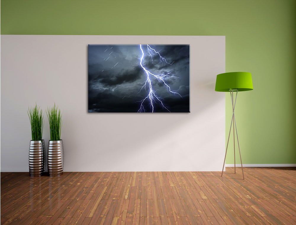 Gefährlicher Blitz am Gewitterhimmel Format: 100x70 auf Leinwand, XXL riesige Bilder fertig gerahmt