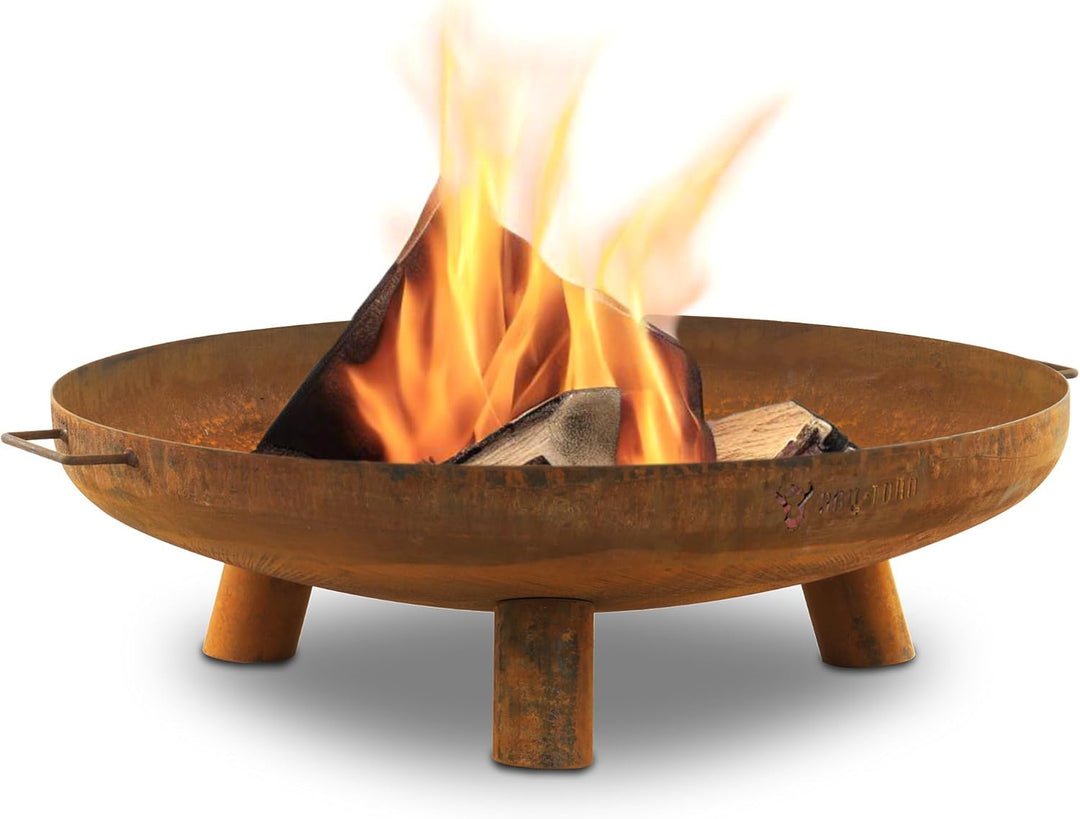 BBQ-Toro Feuerschale Ø 80 cm | Rostoptik | Outdoor Feuerstelle mit DREI Standbeinen und Zwei Griffen