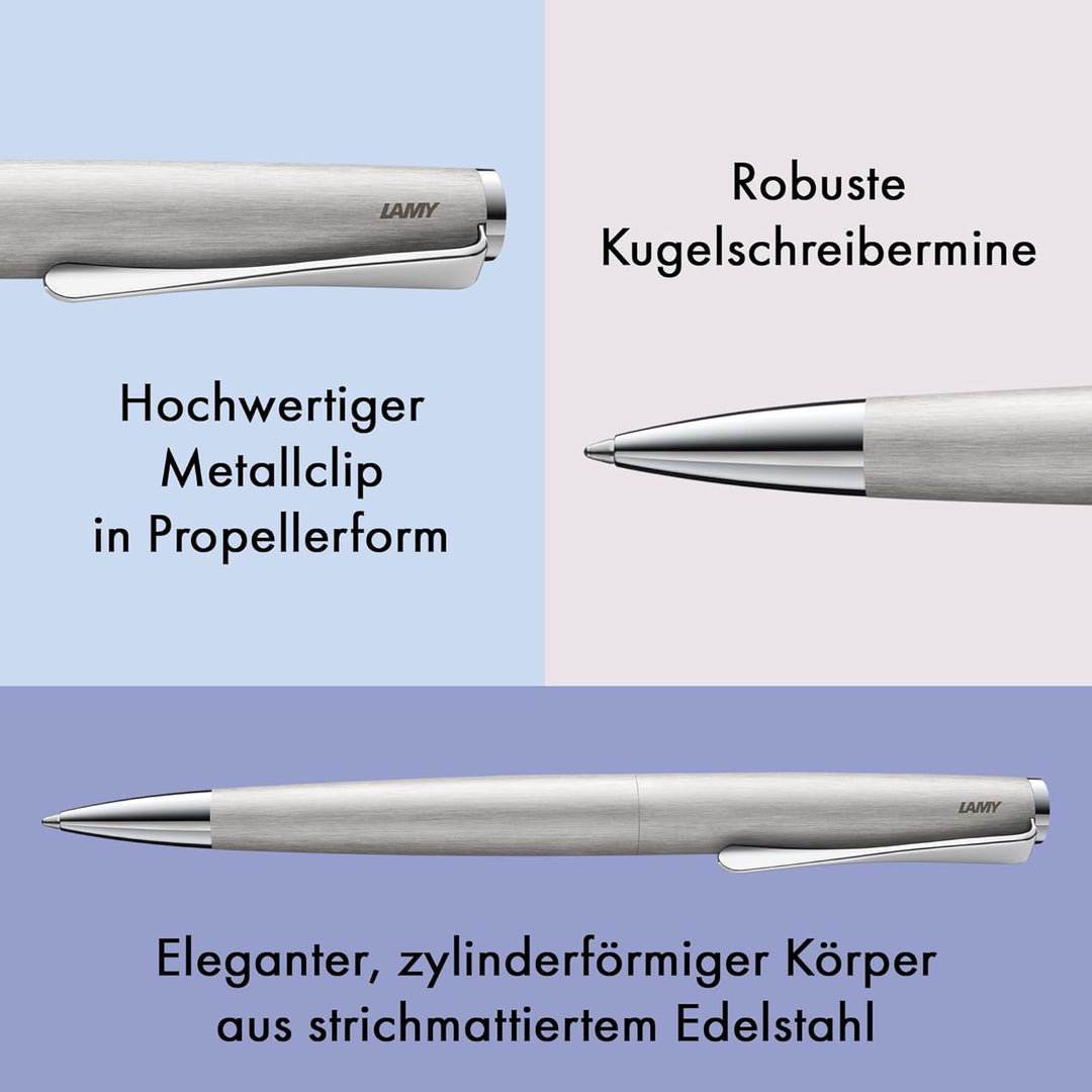 LAMY studio Premium Kugelschreiber 265 aus Edelstahl stichmattiert, propellerförmige Clip-Drehmechan