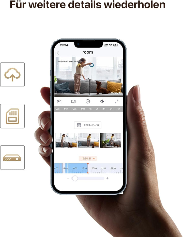 Tenda CP3 Überwachungskamera Innen, 1080p WLAN IP Kamera mit 2-Wege-Audio, 360°/155° drehbar, 12m Na