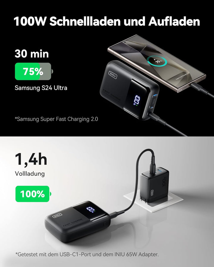 INIU Power Bank, 25000mAh 100W Powerbank Klein Aber Stark Phone & Laptop, Schnelles Outdoor Camping
