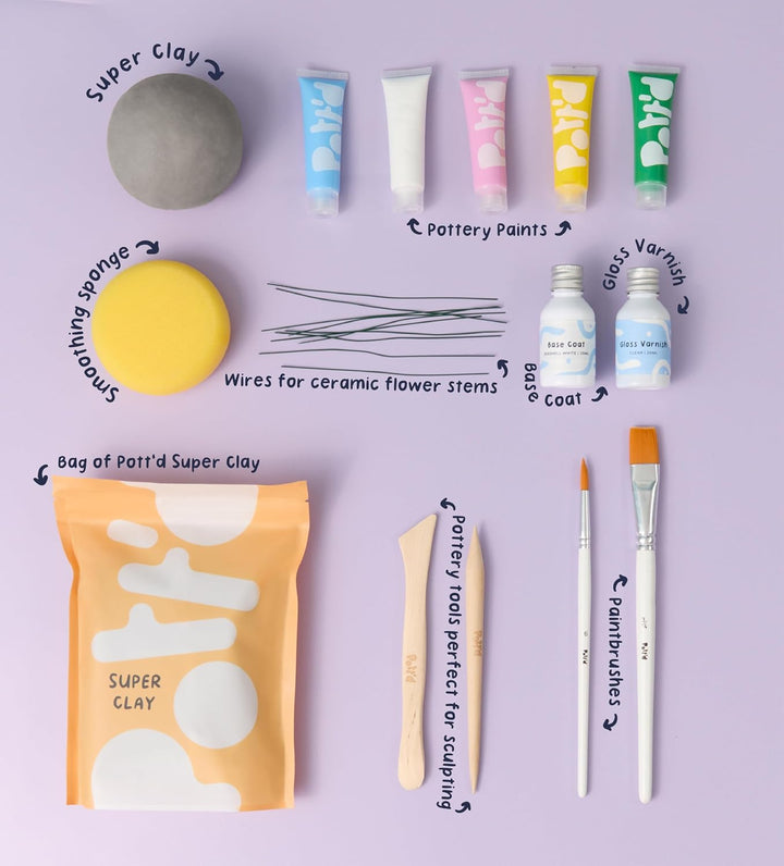 Pott'd Mini-Töpfer-Sets | Lufttrocknendes Töpferset für Erwachsene | Mit Farben, Töpferwerkzeugen un