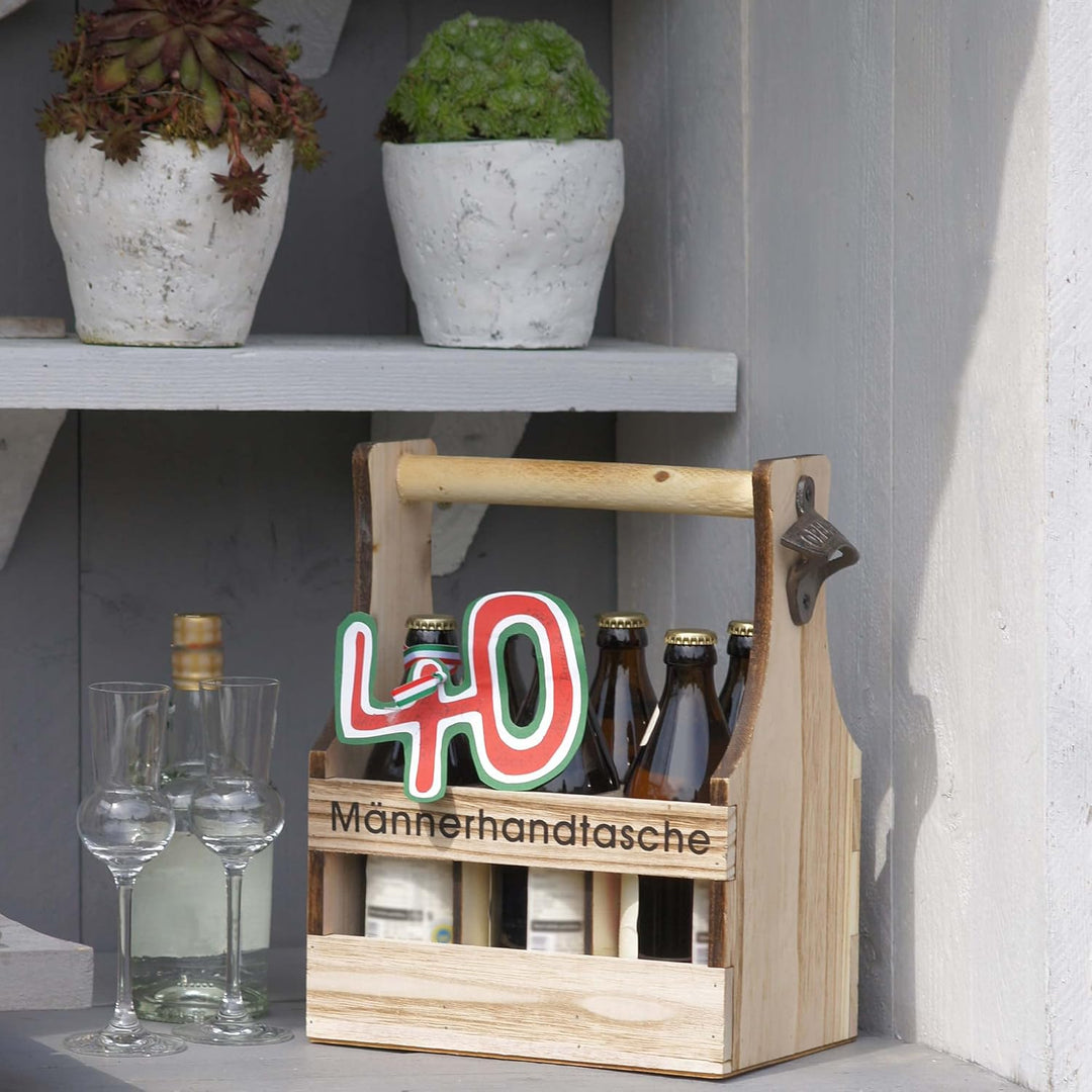 UNUS Home Männerhandtasche Bier, Flaschenträger aus Holz für 6 Flaschen, Bierträger mit Flaschenöffn