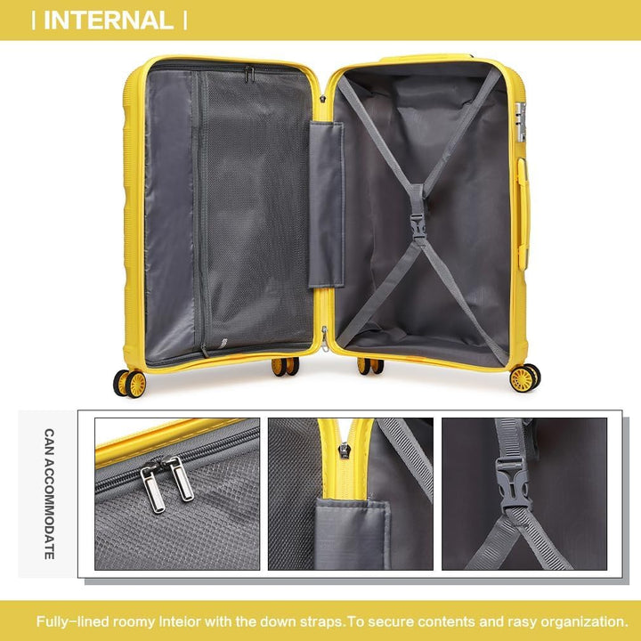 KONO Koffer Trolleys Reisekoffer mit TSA Schloss M (55cm Handgepäck) Gelb, M (55cm Handgepäck) Gelb