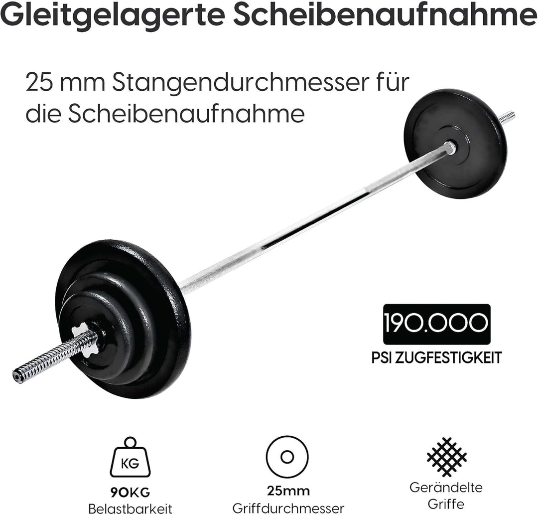 wuuhoo® Langhantelstange Henry - 180cm / 150 cm / 120 cm Hantelstange 25mm, Stahl verchromte Hantel