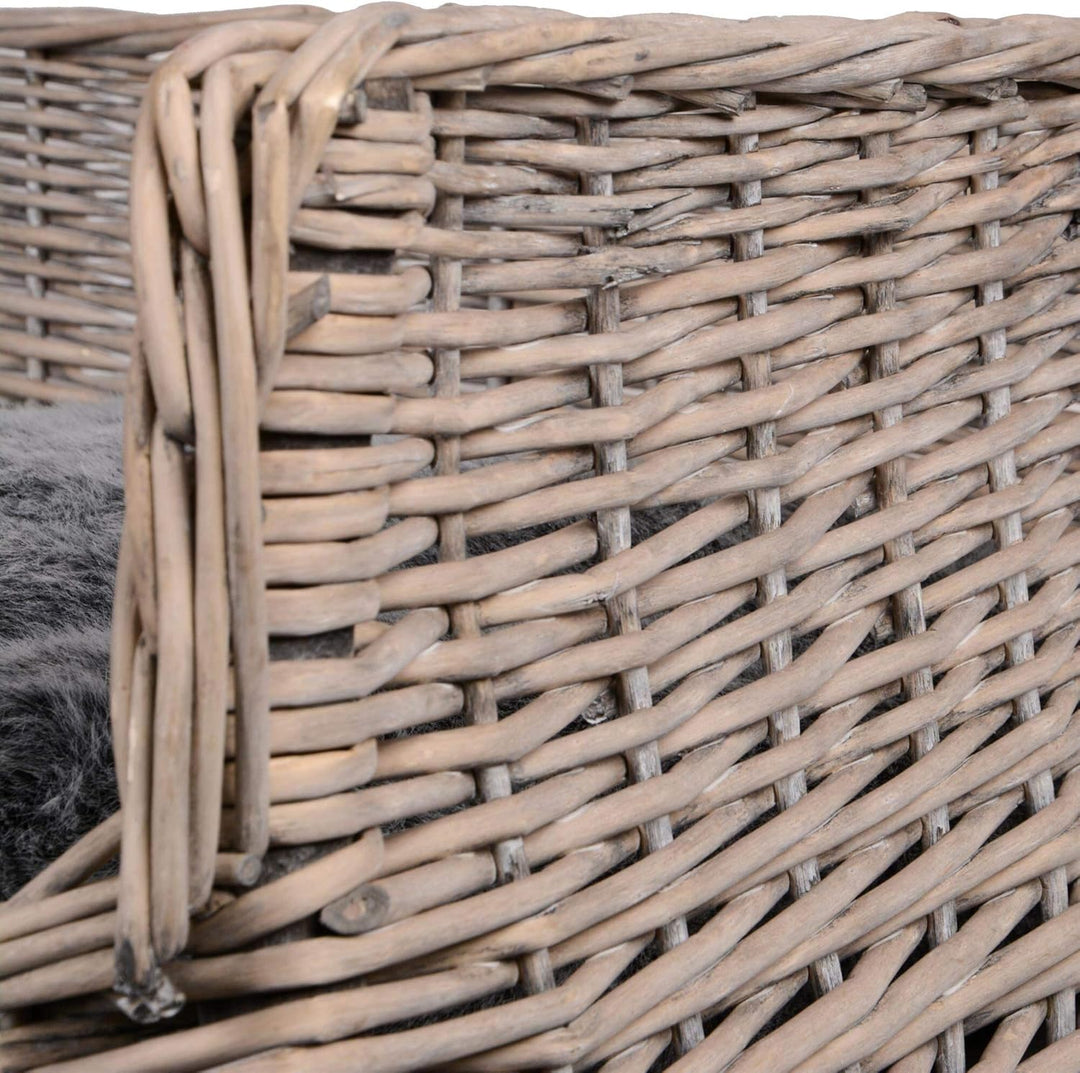 UNUS RM E-Commerce Hundebett Hundekorb Hundekörbchen aus Weide eckig mit Kissen grau für grosse und