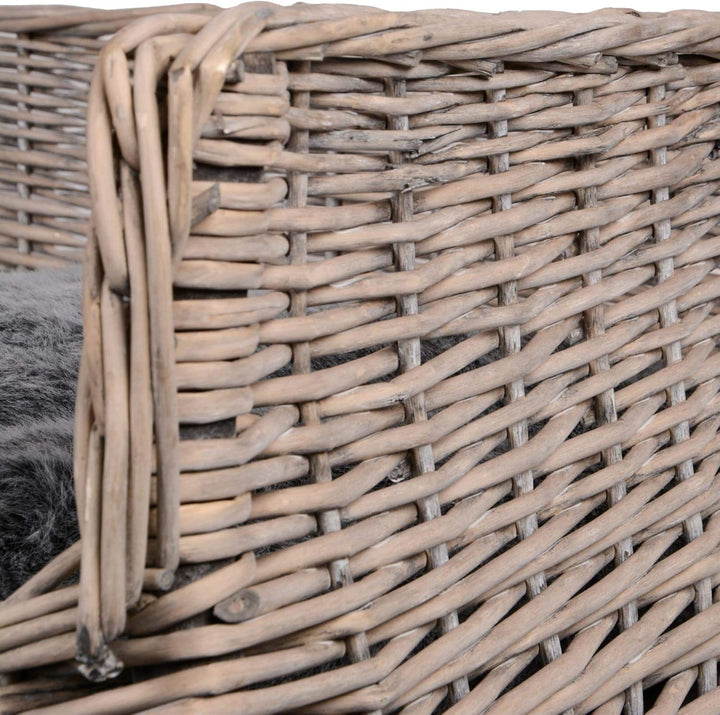 UNUS Hundebett Hundekorb Hundekörbchen aus Weide eckig mit Kissen grau für grosse und kleine Hunde 8