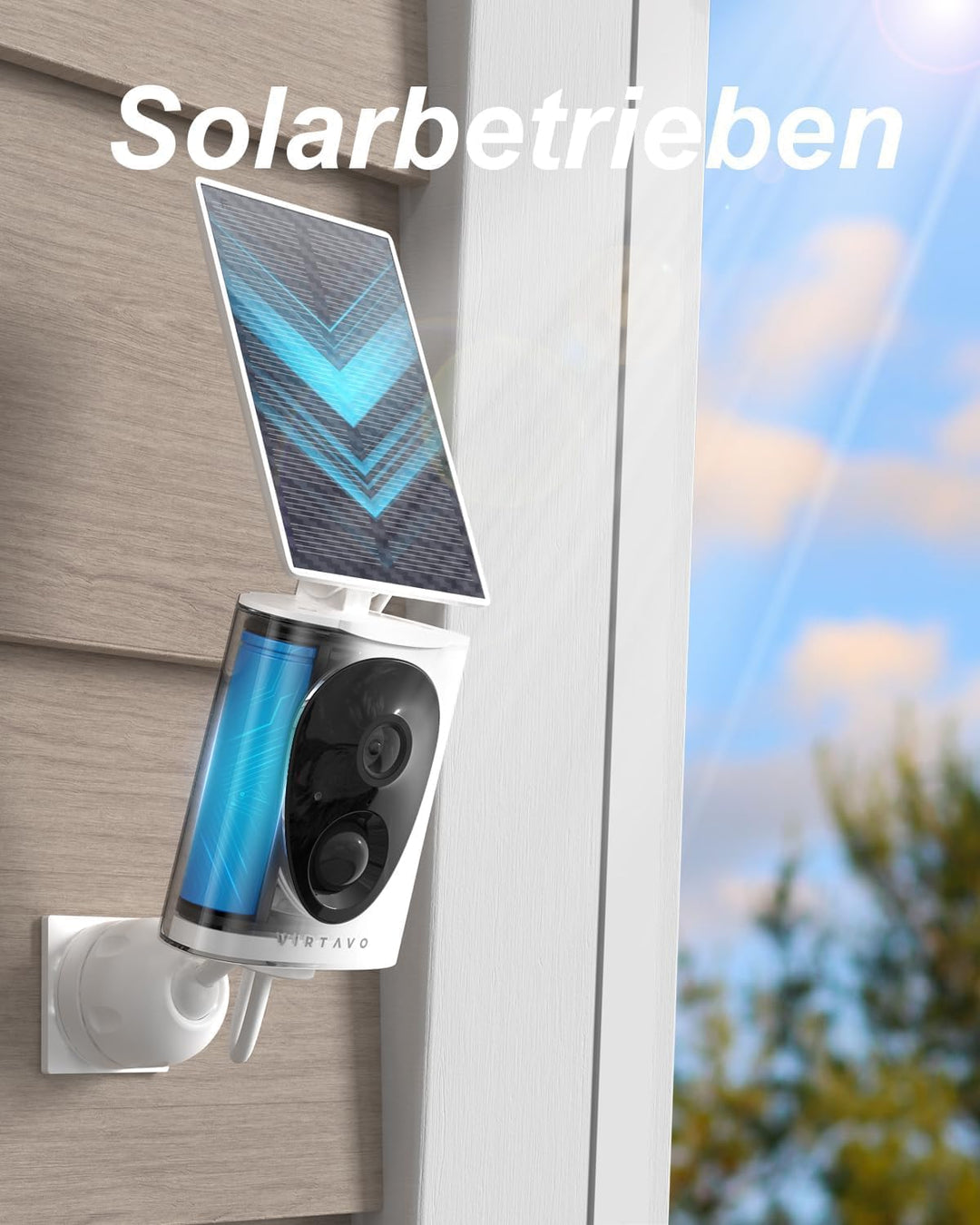 virtavo 2K Überwachungskamera Aussen Solar Akku WLAN Kamera Überwachung Aussen Kabellos Kamera, Nach