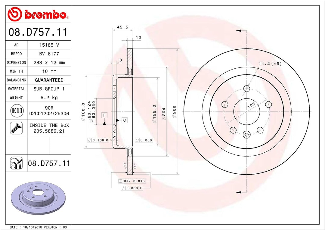 Brembo 08.D757.11 - Bremsscheibe