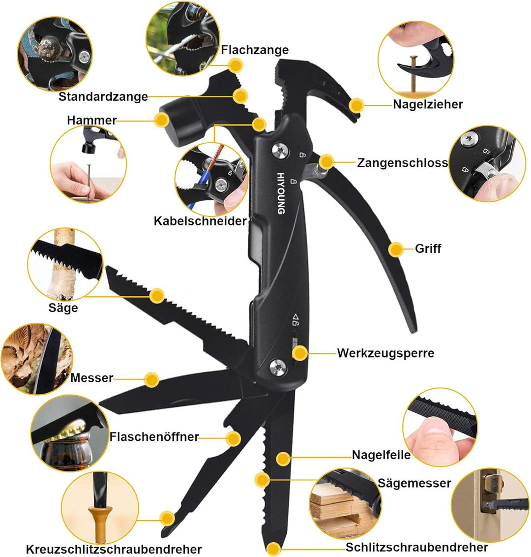 Geschenke für Männer, 12 in 1 Multifunktionstool, Multifunktionswerkzeug Hammer, Geschenke für Papa,