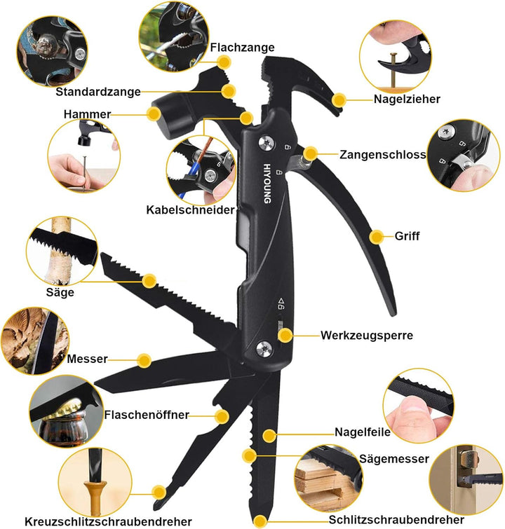Geschenke für Männer, 12 in 1 Multifunktionstool, Multifunktionswerkzeug Hammer, Geschenke für Papa,