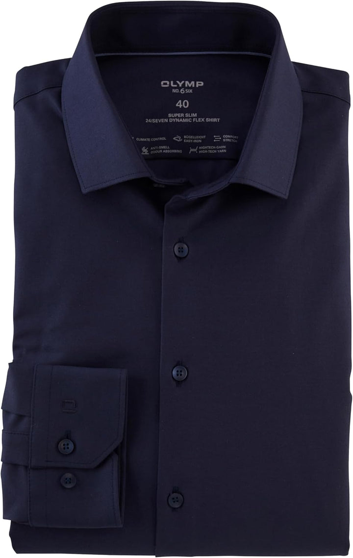 OLYMP Herren Businesshemd Langarm No. Six 24/Seven,Twill,super Slim,Modern Kent 41 Nachtblau, 41 Nac