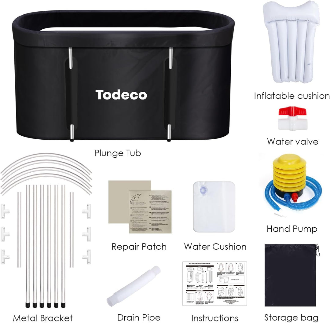 Todeco Faltbare Badewanne, Erwachsene Tragbarer Badewanne mit Metallrahmen 140x57x57cm, grosse Famil