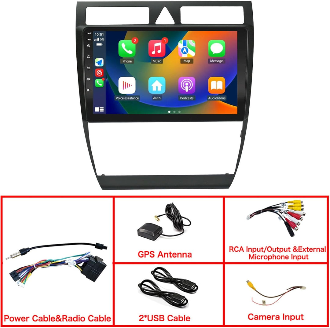 LEXXSON Carplay Radio Android Radio für Audi A6 C5 1997-2004 S6 1999-2004 9 Zoll kapazitiver Touchsc