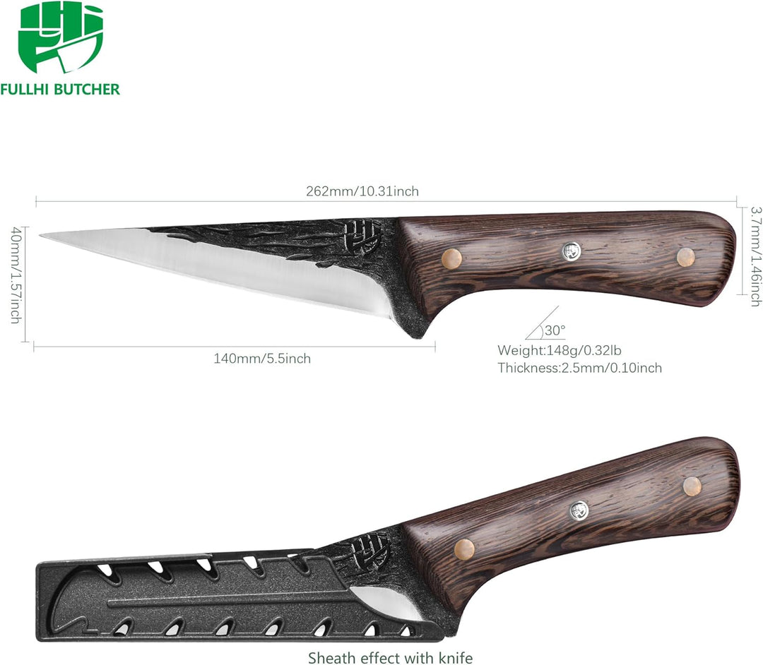 FULLHI Multi-color Holzgriff Full Tang Ausbeinmesser mit Scheide, High Carbon Steel Fishing Meat Sli