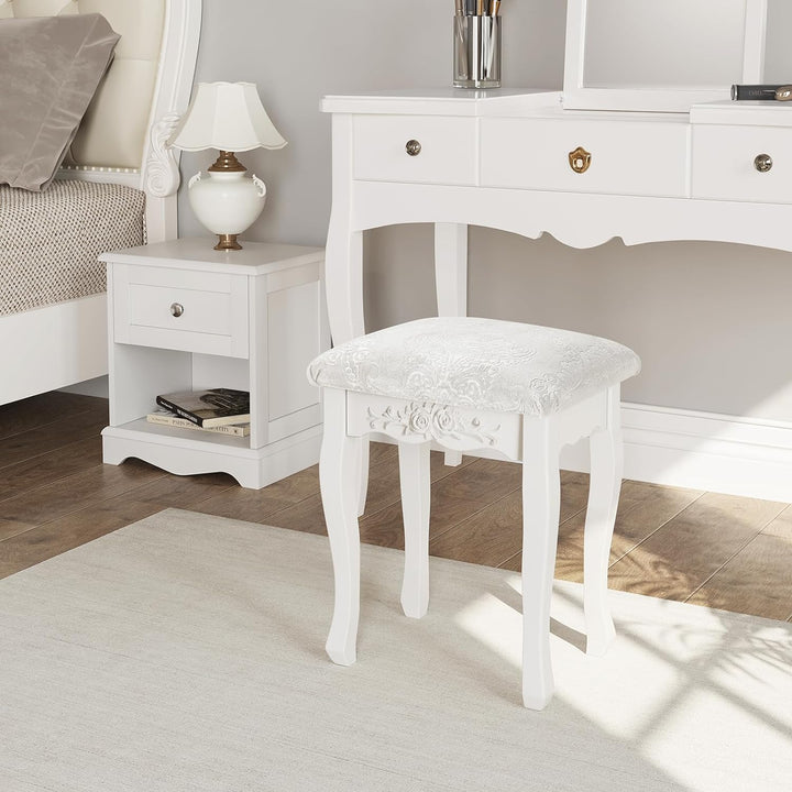 WOLTU MB6015cm Schminkhocker, Sitzhocker, Hocker Landhaus Hocker, Polsterhocker, MDF Holz, Weiss lac