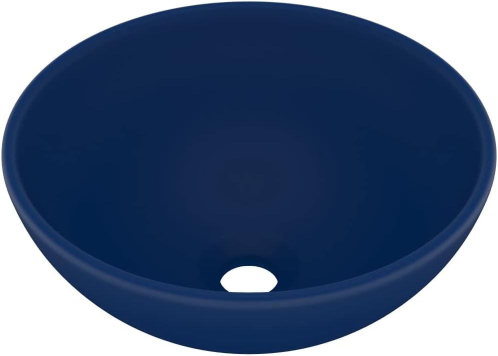 WIFESE Luxus-Waschbecken Rund Matt Dunkelblau 32,5x14 cm Keramik Aufsatzwaschbecken Eckig Badezimmer