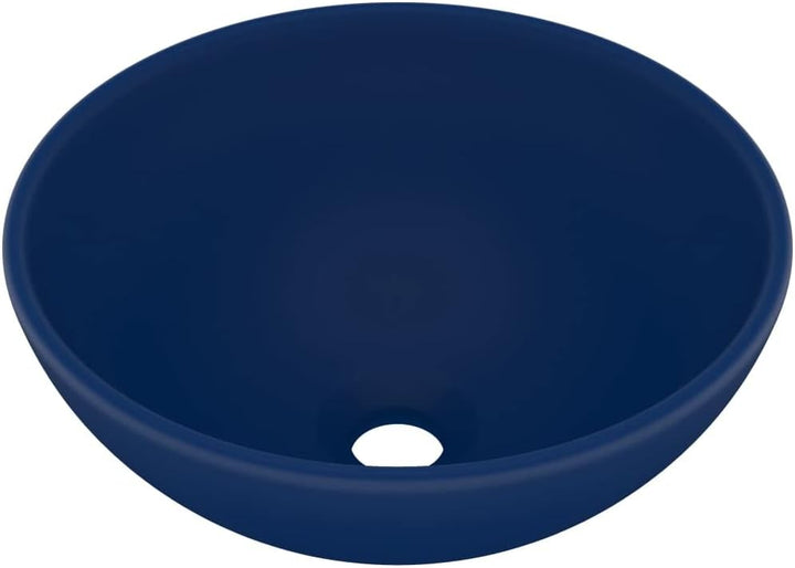 WIFESE Luxus-Waschbecken Rund Matt Dunkelblau 32,5x14 cm Keramik Aufsatzwaschbecken Eckig Badezimmer
