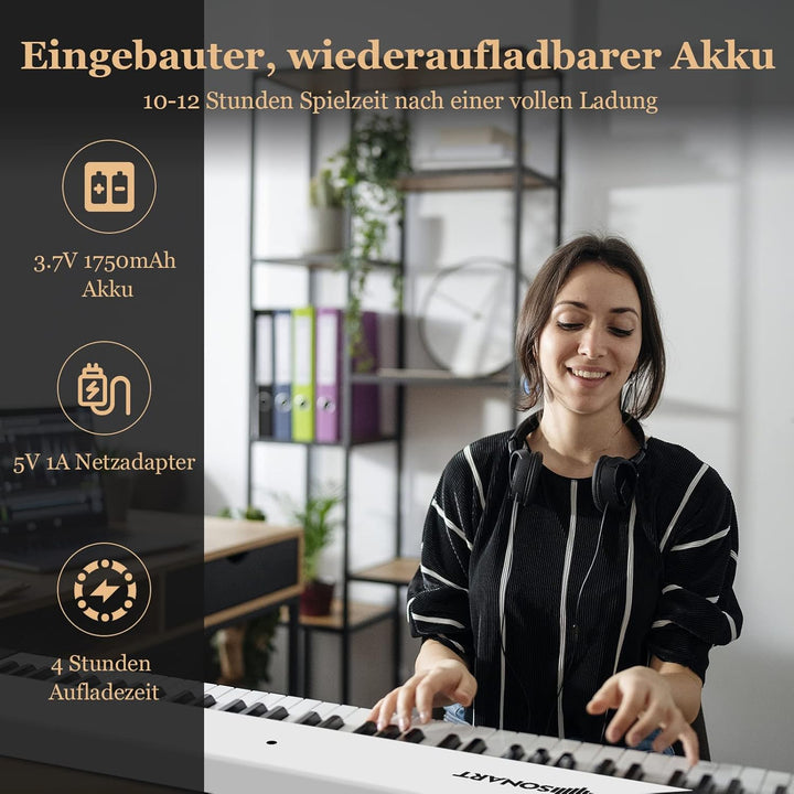 COSTWAY 88 Tastatur Elektroklavier faltbar, Digitale Keyboard tragbar (128 Rhythmen, 128 Töne und 20