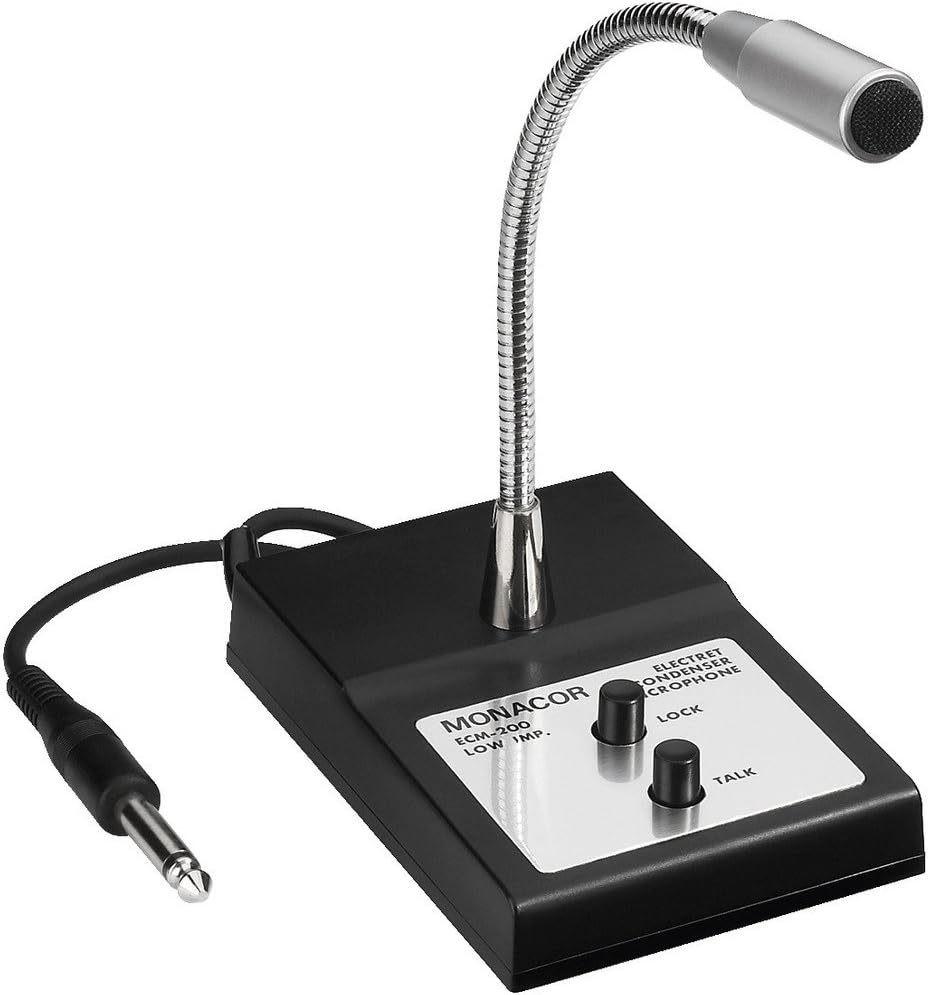 MONACOR 230280 ECM-200 Tisch-Mikrofon mit Schwanenhals, Elektret-Mikro fürDurchsagenundkleineGespräc