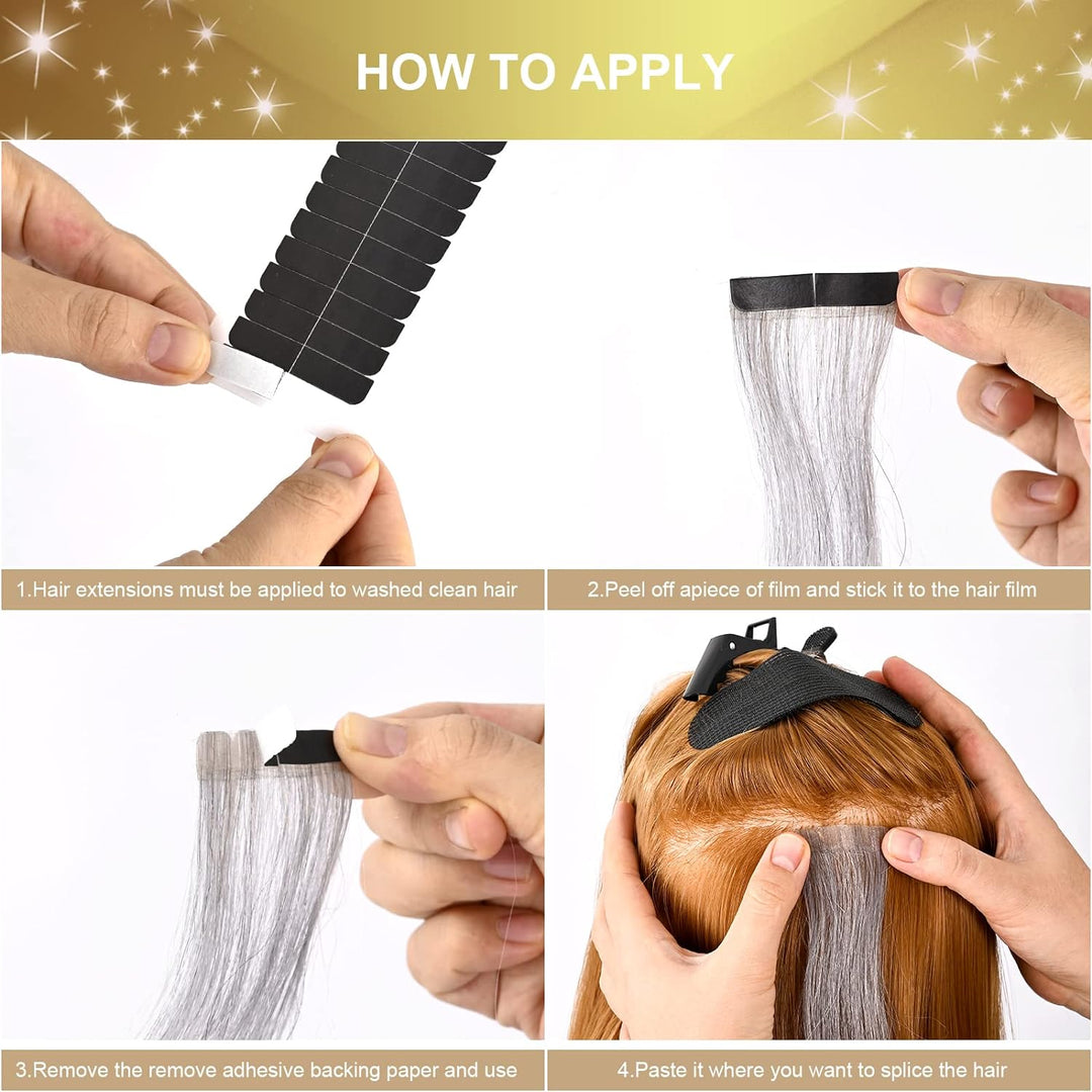 EHDIS Haarverlängerungs Kit, mit Haarverlängerungs Zangen und 144 Stück Tape Extensions Klebeband, E