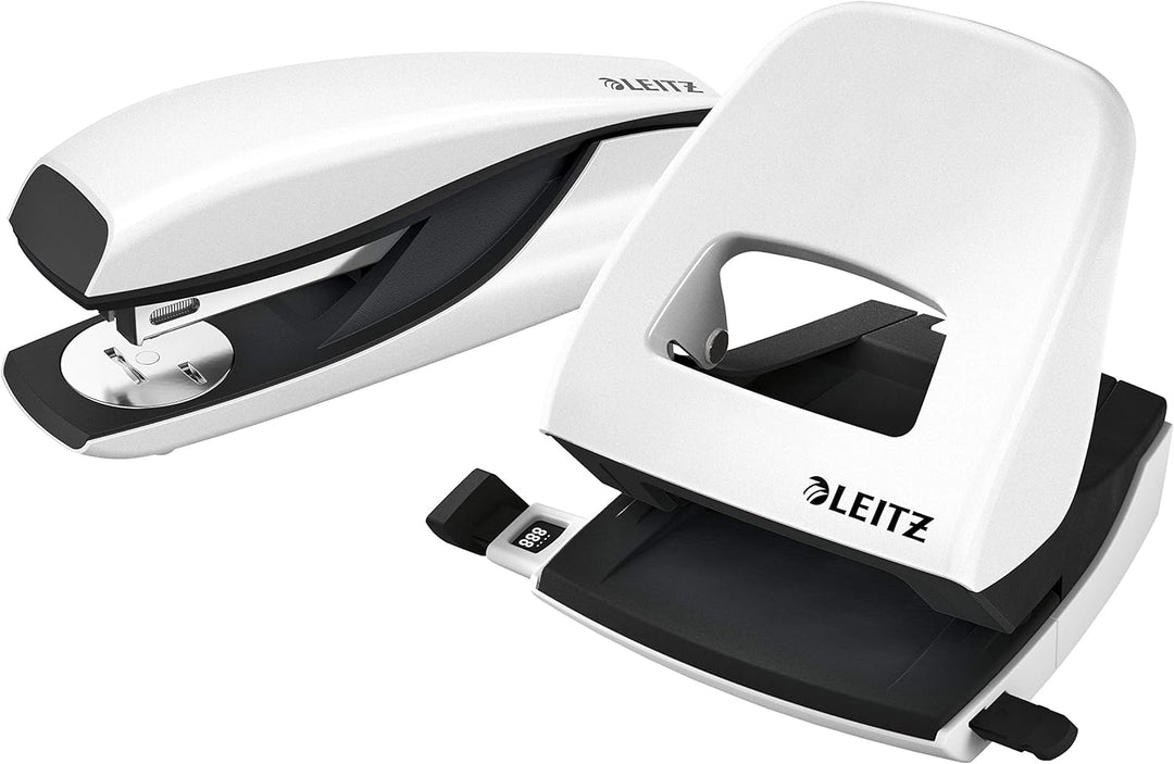 Leitz NeXXt Locher und Heftgerät Set für bis zu 30 Blatt, Inkl. Heftklammern, perlweiss, WOW, 509510