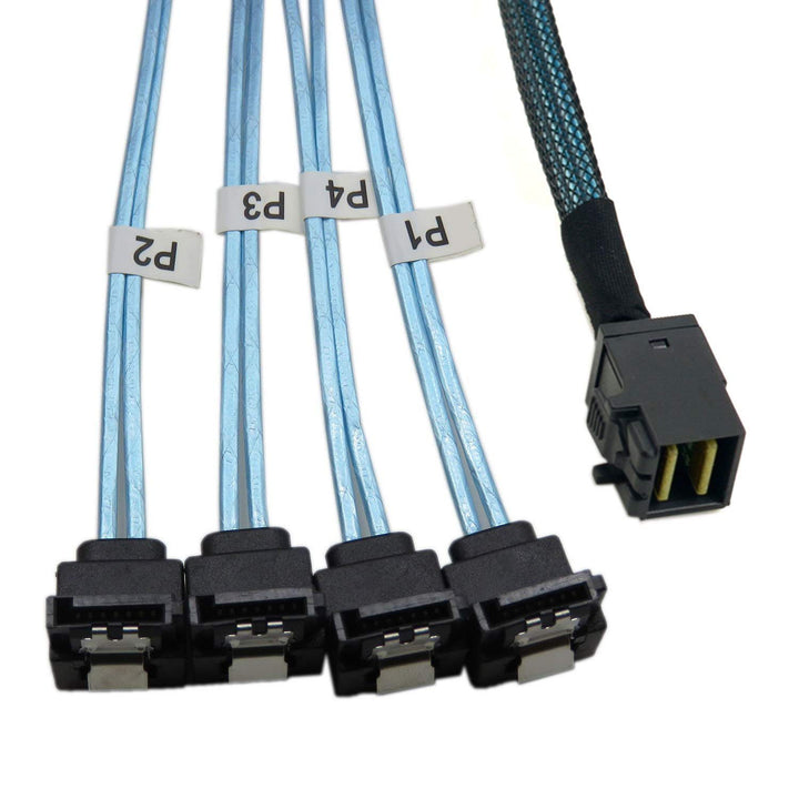 Cablecc Interner Mini-SAS-SFF-8643-Host auf abgewinkeltem 4-SATA-Zielfestplatten-6-Gbit/s-Datenserve
