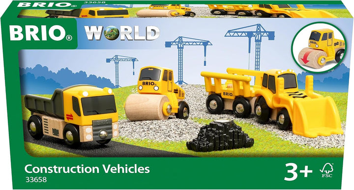BRIO World 33658 Baustellenfahrzeuge - Ergänzung Holzeisenbahn - Empfohlen ab 3 Jahren Single, Singl