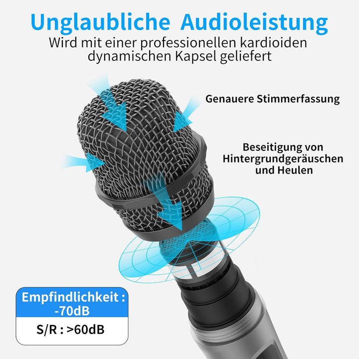 Aveek Karaoke Mikrofon Kabellos Set, 2.4GHz Drahtloses Handmikrofon,6,35/3,5 mm Mikrofonöffnung,Mit
