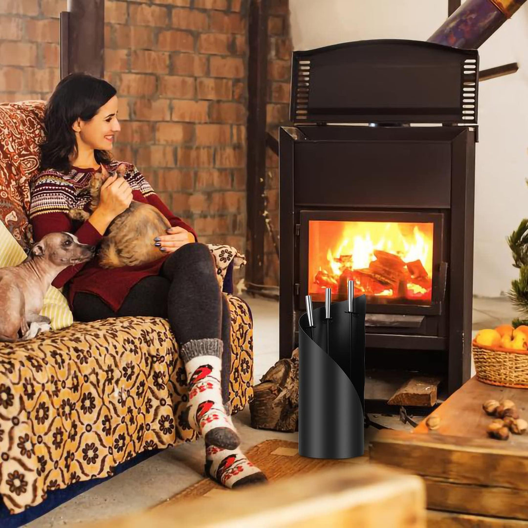 Randaco kaminbesteck Schwarz Modern 4 teilig Edelstahl Kaminbesteck mit Schaufel, Besen, Schürhaken,