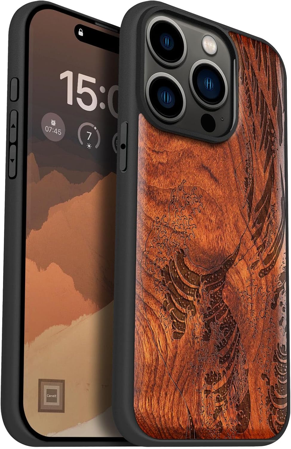 Carveit Handyhülle für iPhone 15 Pro Cover Kompatibel mit Magsafe [Holz und TPU Silikon Hybrid hülle