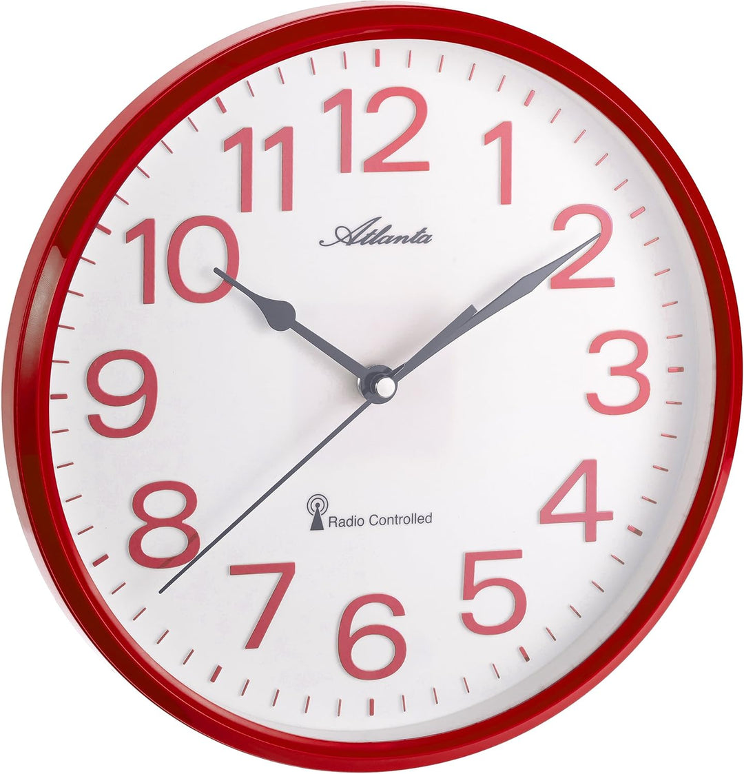 Atlanta Funkwanduhr Küchenuhr Funkgesteuert 26 cm Rot - 4378-1, Rot