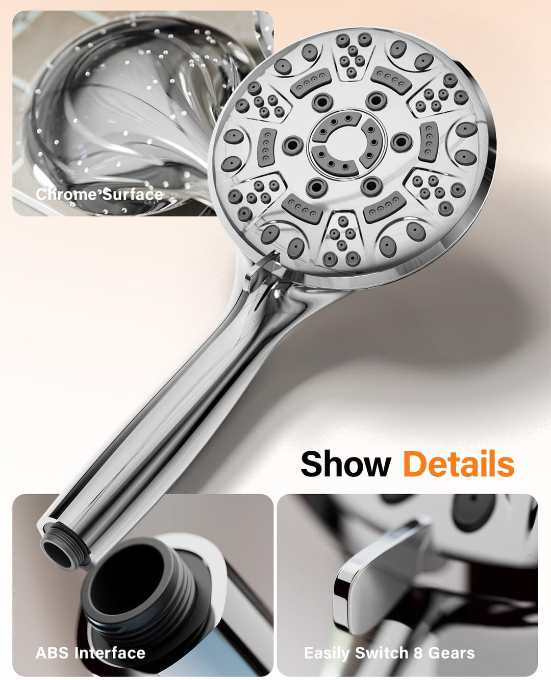 Cobbe Duschkopf Druckerhöhend mit 8 Strahlarten, Hochdruck Duschbrause, Handbrause Wassersparend Gro