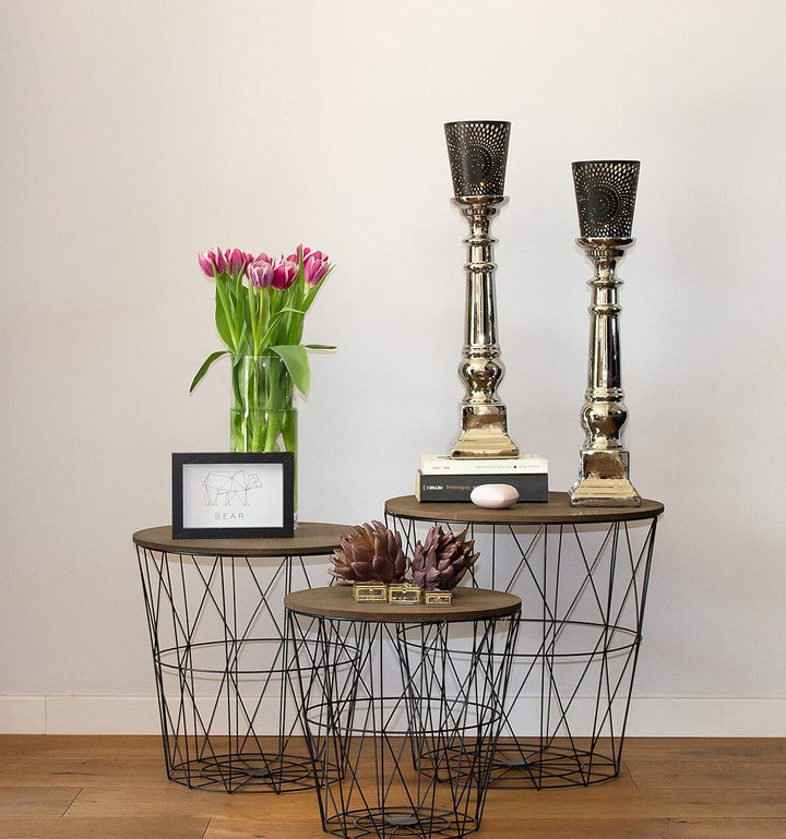 Brandsseller 3er Tischset Beistelltisch Couchtisch Ø 29 cm Ø 34 cm Ø 39,5 cm Gestell Schwarz - Holz