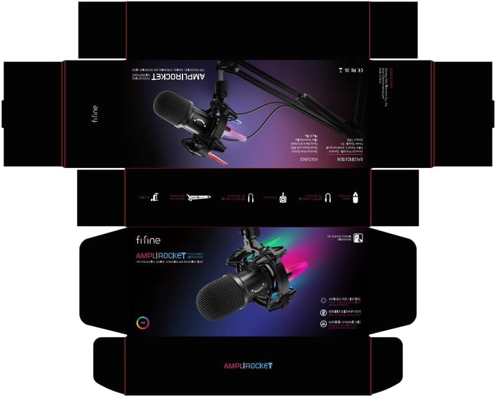 FIFINE Gaming Mikrofon PC mit Arm, 8 RGB Steuerungsmodi USB Microphone für MAC PS4 PS5, Dynamisches