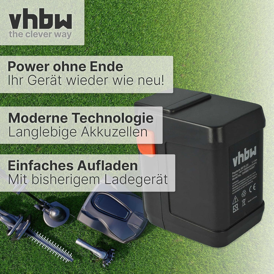 vhbw Akku 3000mAh kompatibel mit Gardena EasyCut 50-Li & Li-18/50, ErgoCut & HighCut 48-Li, AccuJet