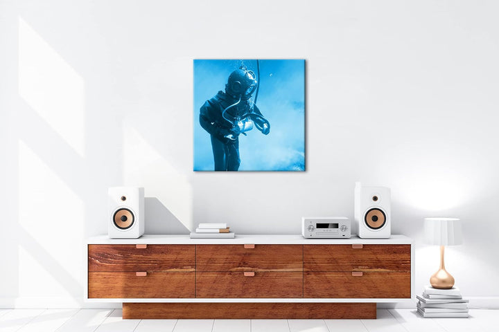 deyoli Taucher in Einer Alten Ausrüstung Format: 60x60 Effekt: Monocrome Blau als Leinwandbild, Moti