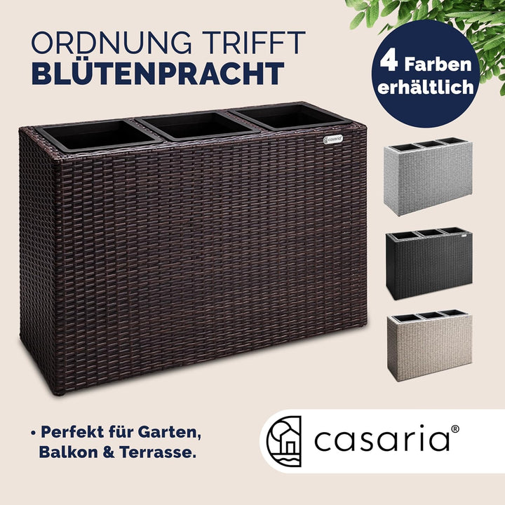 Casaria® Blumenkasten 3 Innentöpfe Polyrattan Herausnehmbar Wasserablauf Outdoor Rechteckig Pflanzka