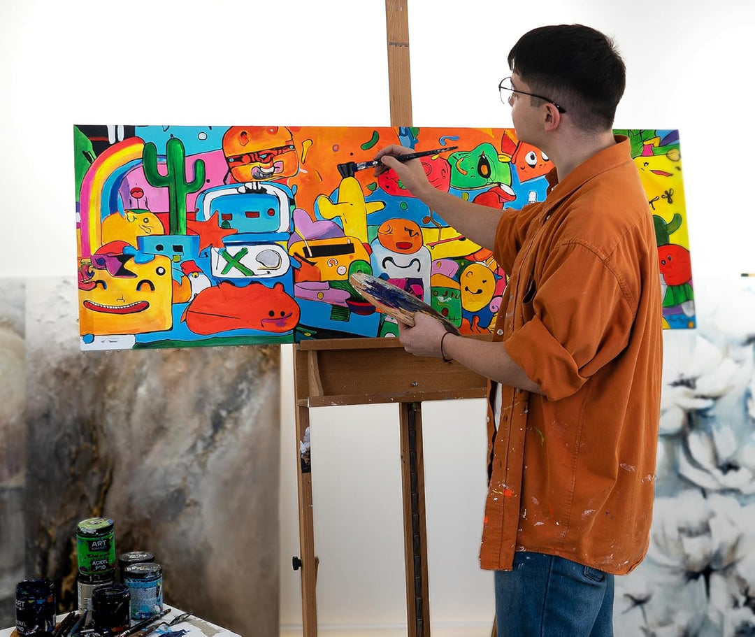 YS-Art Pop Art Abstrakt Acryl Gemälde auf Leinwand Farbenfrohe Welt handgemalt Wandbilder Wohnzimmer
