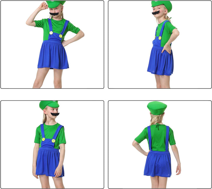 VISVIC Cosplay Kostüm Super Brothers Klempner, Kostüm mit Bodysuit, Cap und Schnurrbart, Karneval Ha