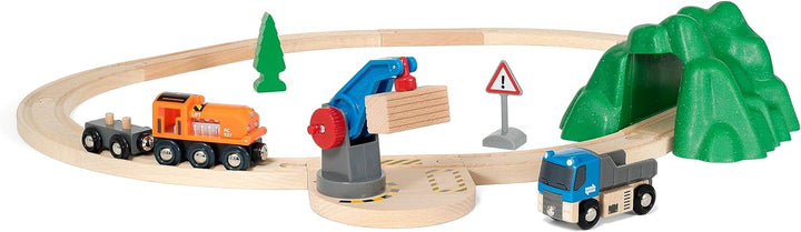 BRIO World 33878 - Starterset Güterzug mit Kran - Der ideale Einstieg in die Holzeisenbahn Empfohlen