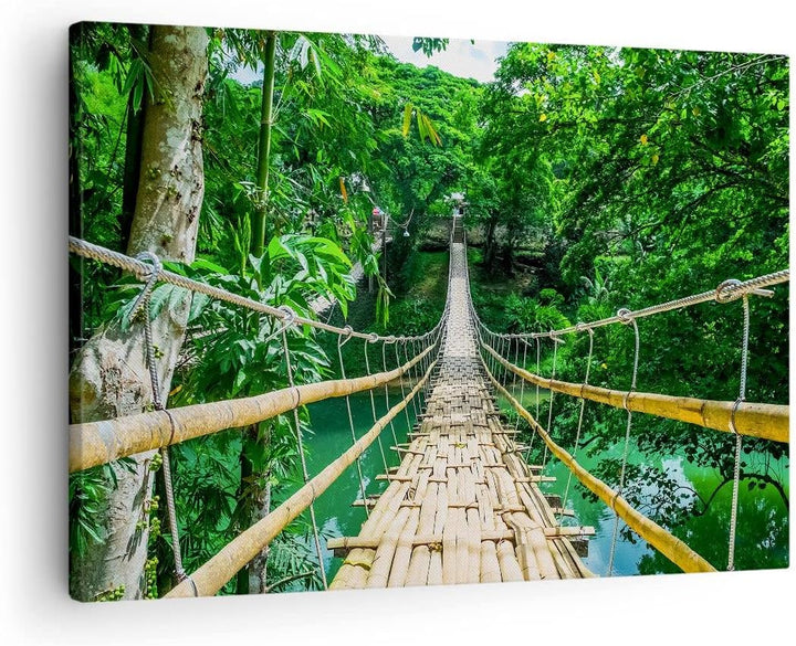 ARTTOR Bilder auf Leinwand Gehweg Baum Holz Steg Leinwandbild 70x50cm Wandbilder Dekoration Wohnzimm